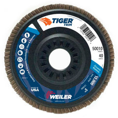 5″ Tiger Disc Abrasive Flap Disc, Angled, Trimmable Backing, 40Z, 7/8″ Arbor Hole - Exact Tool & Supply