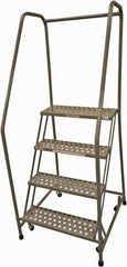 Cotterman - 70" 4 Step Rolling Warehouse Ladder - Rolling Safety Ladder, 450 Lb Capacity, 40" Platform Height, 30" Base Width x 31" Base Depth, Expanded Metal Tread - Exact Tool & Supply