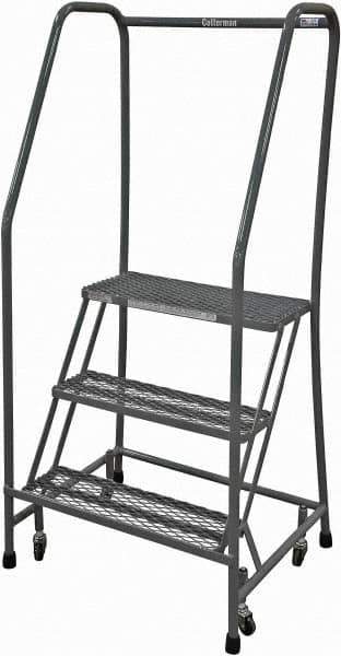 Cotterman - 60" 3 Step Rolling Warehouse Ladder - Rolling Safety Ladder, 450 Lb Capacity, 30" Platform Height, 30" Base Width x 30" Base Depth, Expanded Metal Tread - Exact Tool & Supply
