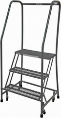 Cotterman - 60" 3 Step Rolling Warehouse Ladder - Rolling Safety Ladder, 450 Lb Capacity, 30" Platform Height, 30" Base Width x 30" Base Depth, Expanded Metal Tread - Exact Tool & Supply