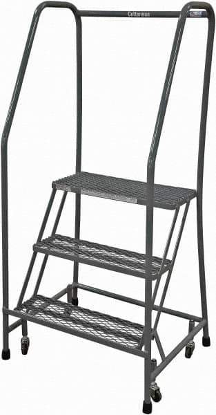 Cotterman - 60" 3 Step Rolling Warehouse Ladder - Rolling Safety Ladder, 450 Lb Capacity, 30" Platform Height, 20" Base Width x 26" Base Depth, Expanded Metal Tread - Exact Tool & Supply