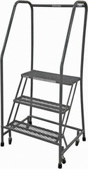 Cotterman - 60" 3 Step Rolling Warehouse Ladder - Rolling Safety Ladder, 450 Lb Capacity, 30" Platform Height, 20" Base Width x 26" Base Depth, Expanded Metal Tread - Exact Tool & Supply