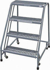 Cotterman - 40" 4 Step Rolling Warehouse Ladder - Rolling Safety Ladder, 450 Lb Capacity, 40" Platform Height, 30" Base Width x 31" Base Depth, Serrated Steel - Exact Tool & Supply