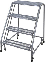 Cotterman - 40" 4 Step Rolling Warehouse Ladder - Rolling Safety Ladder, 450 Lb Capacity, 40" Platform Height, 30" Base Width x 31" Base Depth, Perforated Tread - Exact Tool & Supply