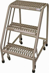 Cotterman - 30" 3 Step Rolling Warehouse Ladder - Rolling Safety Ladder, 450 Lb Capacity, 30" Platform Height, 21" Base Width x 27" Base Depth, Serrated Steel - Exact Tool & Supply