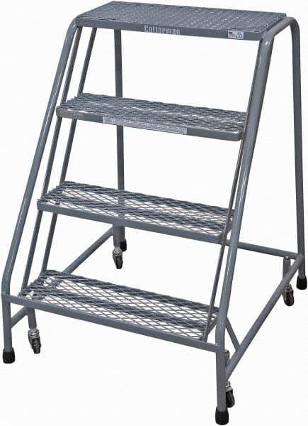 Cotterman - 40" 4 Step Rolling Warehouse Ladder - Rolling Safety Ladder, 450 Lb Capacity, 40" Platform Height, 30" Base Width x 31" Base Depth, Expanded Metal Tread - Exact Tool & Supply