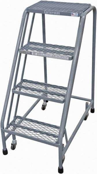 Cotterman - 40" 4 Step Rolling Warehouse Ladder - Rolling Safety Ladder, 450 Lb Capacity, 40" Platform Height, 20" Base Width x 31" Base Depth, Expanded Metal Tread - Exact Tool & Supply