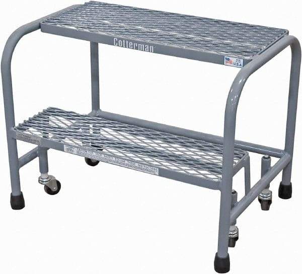 Cotterman - 20" 2 Step Rolling Warehouse Ladder - Rolling Safety Ladder, 450 Lb Capacity, 20" Platform Height, 26" Base Width x 19" Base Depth, Expanded Metal Tread - Exact Tool & Supply