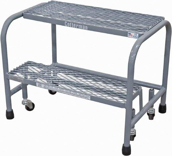 Cotterman - 20" 2 Step Rolling Warehouse Ladder - Rolling Safety Ladder, 450 Lb Capacity, 20" Platform Height, 18" Base Width x 19" Base Depth, Expanded Metal Tread - Exact Tool & Supply