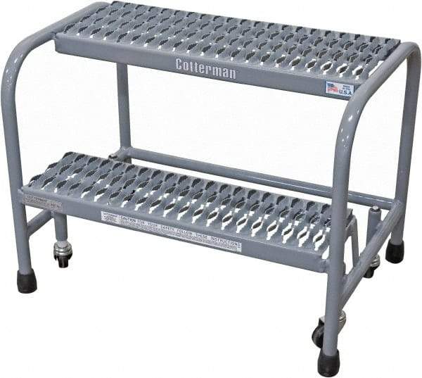 Cotterman - 20" 2 Step Rolling Warehouse Ladder - Rolling Safety Ladder, 450 Lb Capacity, 20" Platform Height, 18" Base Width x 19" Base Depth, Serrated Steel - Exact Tool & Supply