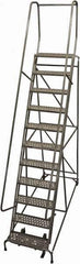 Cotterman - 140" 11 Step Rolling Warehouse Ladder - Rolling Safety Ladder, 450 Lb Capacity, 110" Platform Height, 32" Base Width x 91" Base Depth, Perforated Tread - Exact Tool & Supply