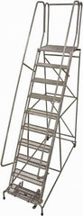 Cotterman - 130" 10 Step Rolling Warehouse Ladder - Rolling Safety Ladder, 450 Lb Capacity, 100" Platform Height, 32" Base Width x 84" Base Depth, Perforated Tread - Exact Tool & Supply