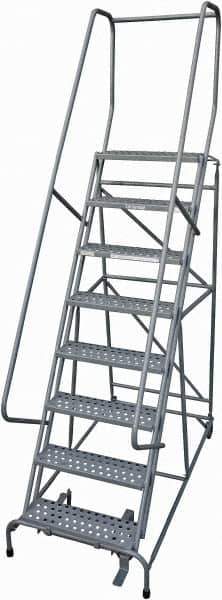 Cotterman - 110" 8 Step Rolling Warehouse Ladder - Rolling Safety Ladder, 450 Lb Capacity, 80" Platform Height, 32" Base Width x 58" Base Depth, Perforated Tread - Exact Tool & Supply