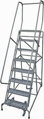 Cotterman - 110" 8 Step Rolling Warehouse Ladder - Rolling Safety Ladder, 450 Lb Capacity, 80" Platform Height, 32" Base Width x 58" Base Depth, Perforated Tread - Exact Tool & Supply