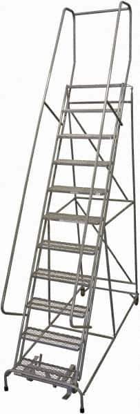 Cotterman - 140" 11 Step Rolling Warehouse Ladder - Rolling Safety Ladder, 450 Lb Capacity, 110" Platform Height, 32" Base Width x 78" Base Depth, Expanded Metal Tread - Exact Tool & Supply