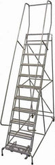 Cotterman - 140" 11 Step Rolling Warehouse Ladder - Rolling Safety Ladder, 450 Lb Capacity, 110" Platform Height, 32" Base Width x 78" Base Depth, Expanded Metal Tread - Exact Tool & Supply