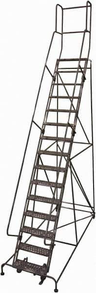 Cotterman - 192" 15 Step Rolling Warehouse Ladder - Rolling Safety Ladder, 450 Lb Capacity, 150" Platform Height, 42" Base Width x 108" Base Depth, Expanded Metal Tread - Exact Tool & Supply