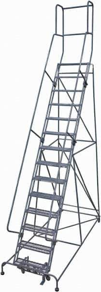 Cotterman - 182" 14 Step Rolling Warehouse Ladder - Rolling Safety Ladder, 450 Lb Capacity, 140" Platform Height, 42" Base Width x 101" Base Depth, Expanded Metal Tread - Exact Tool & Supply