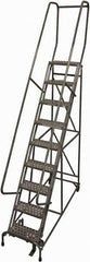 Cotterman - 120" 9 Step Rolling Warehouse Ladder - Rolling Safety Ladder, 450 Lb Capacity, 90" Platform Height, 24" Base Width x 77" Base Depth, Perforated Tread - Exact Tool & Supply