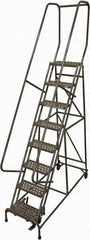 Cotterman - 110" 8 Step Rolling Warehouse Ladder - Rolling Safety Ladder, 450 Lb Capacity, 80" Platform Height, 24" Base Width x 71" Base Depth, Perforated Tread - Exact Tool & Supply