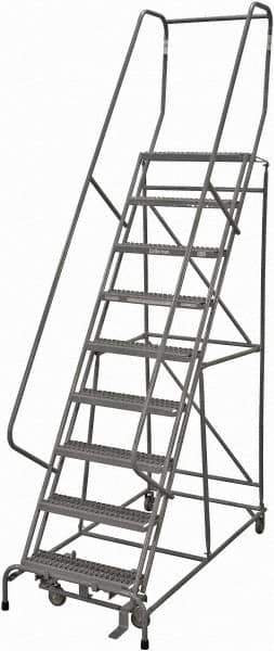 Cotterman - 120" 9 Step Rolling Warehouse Ladder - Rolling Safety Ladder, 450 Lb Capacity, 90" Platform Height, 32" Base Width x 77" Base Depth, Serrated Steel - Exact Tool & Supply