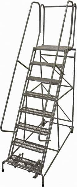 Cotterman - 110" 8 Step Rolling Warehouse Ladder - Rolling Safety Ladder, 450 Lb Capacity, 80" Platform Height, 32" Base Width x 71" Base Depth, Serrated Steel - Exact Tool & Supply