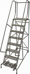 Cotterman - 110" 8 Step Rolling Warehouse Ladder - Rolling Safety Ladder, 450 Lb Capacity, 80" Platform Height, 32" Base Width x 71" Base Depth, Serrated Steel - Exact Tool & Supply