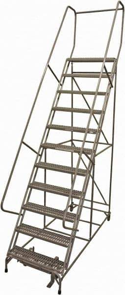 Cotterman - 140" 11 Step Rolling Warehouse Ladder - Rolling Safety Ladder, 450 Lb Capacity, 110" Platform Height, 32" Base Width x 81" Base Depth, Serrated Steel - Exact Tool & Supply