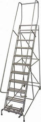 Cotterman - 140" 11 Step Rolling Warehouse Ladder - Rolling Safety Ladder, 450 Lb Capacity, 110" Platform Height, 32" Base Width x 81" Base Depth, Expanded Metal Tread - Exact Tool & Supply