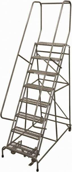Cotterman - 110" 8 Step Rolling Warehouse Ladder - Rolling Safety Ladder, 450 Lb Capacity, 80" Platform Height, 24" Base Width x 61" Base Depth, Expanded Metal Tread - Exact Tool & Supply
