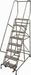 Cotterman - 110" 8 Step Rolling Warehouse Ladder - Rolling Safety Ladder, 450 Lb Capacity, 80" Platform Height, 24" Base Width x 61" Base Depth, Expanded Metal Tread - Exact Tool & Supply