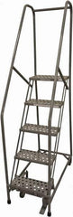 Cotterman - 80" 5 Step Rolling Warehouse Ladder - Rolling Safety Ladder, 450 Lb Capacity, 50" Platform Height, 20" Base Width x 50" Base Depth, Perforated Tread - Exact Tool & Supply