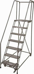 Cotterman - 100" 7 Step Rolling Warehouse Ladder - Rolling Safety Ladder, 450 Lb Capacity, 70" Platform Height, 30" Base Width x 63" Base Depth, Serrated Steel - Exact Tool & Supply