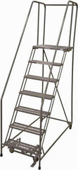 Cotterman - 100" 7 Step Rolling Warehouse Ladder - Rolling Safety Ladder, 450 Lb Capacity, 70" Platform Height, 24" Base Width x 63" Base Depth, Serrated Steel - Exact Tool & Supply