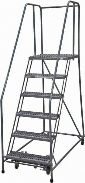 Cotterman - 90" 6 Step Rolling Warehouse Ladder - Rolling Safety Ladder, 450 Lb Capacity, 60" Platform Height, 30" Base Width x 56" Base Depth, Serrated Steel - Exact Tool & Supply