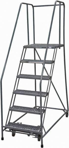 Cotterman - 90" 6 Step Rolling Warehouse Ladder - Rolling Safety Ladder, 450 Lb Capacity, 60" Platform Height, 24" Base Width x 56" Base Depth, Serrated Steel - Exact Tool & Supply