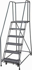 Cotterman - 90" 6 Step Rolling Warehouse Ladder - Rolling Safety Ladder, 450 Lb Capacity, 60" Platform Height, 24" Base Width x 56" Base Depth, Serrated Steel - Exact Tool & Supply