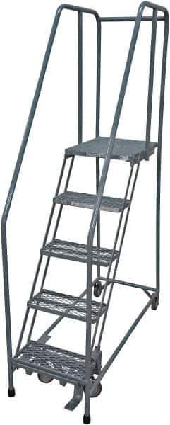Cotterman - 80" 5 Step Rolling Warehouse Ladder - Rolling Safety Ladder, 450 Lb Capacity, 50" Platform Height, 30" Base Width x 50" Base Depth, Serrated Steel - Exact Tool & Supply