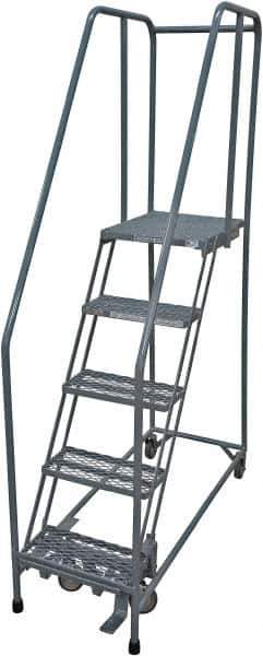 Cotterman - 80" 5 Step Rolling Warehouse Ladder - Rolling Safety Ladder, 450 Lb Capacity, 50" Platform Height, 20" Base Width x 50" Base Depth, Serrated Steel - Exact Tool & Supply