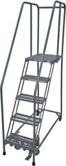 Cotterman - 80" 5 Step Rolling Warehouse Ladder - Rolling Safety Ladder, 450 Lb Capacity, 50" Platform Height, 20" Base Width x 50" Base Depth, Serrated Steel - Exact Tool & Supply