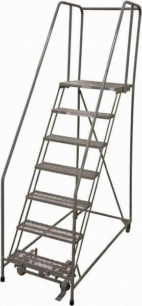 Cotterman - 100" 7 Step Rolling Warehouse Ladder - Rolling Safety Ladder, 450 Lb Capacity, 70" Platform Height, 30" Base Width x 63" Base Depth, Expanded Metal Tread - Exact Tool & Supply