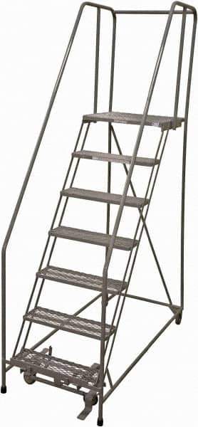 Cotterman - 100" 7 Step Rolling Warehouse Ladder - Rolling Safety Ladder, 450 Lb Capacity, 70" Platform Height, 24" Base Width x 63" Base Depth, Expanded Metal Tread - Exact Tool & Supply