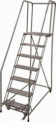 Cotterman - 100" 7 Step Rolling Warehouse Ladder - Rolling Safety Ladder, 450 Lb Capacity, 70" Platform Height, 24" Base Width x 63" Base Depth, Expanded Metal Tread - Exact Tool & Supply