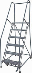 Cotterman - 90" 6 Step Rolling Warehouse Ladder - Rolling Safety Ladder, 450 Lb Capacity, 60" Platform Height, 30" Base Width x 56" Base Depth, Expanded Metal Tread - Exact Tool & Supply