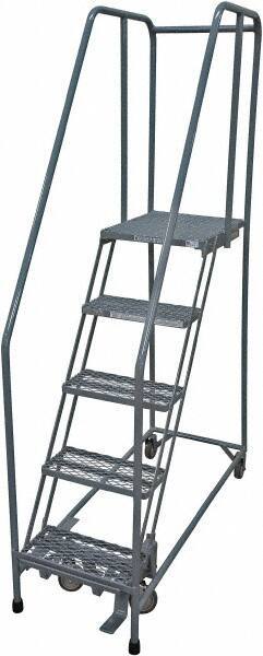 Cotterman - 80" 5 Step Rolling Warehouse Ladder - Rolling Safety Ladder, 450 Lb Capacity, 50" Platform Height, 30" Base Width x 50" Base Depth, Expanded Metal Tread - Exact Tool & Supply