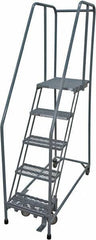 Cotterman - 80" 5 Step Rolling Warehouse Ladder - Rolling Safety Ladder, 450 Lb Capacity, 50" Platform Height, 30" Base Width x 50" Base Depth, Expanded Metal Tread - Exact Tool & Supply