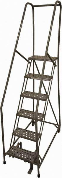 Cotterman - 90" 6 Step Rolling Warehouse Ladder - Rolling Safety Ladder, 450 Lb Capacity, 60" Platform Height, 24" Base Width x 46" Base Depth, Serrated Steel - Exact Tool & Supply
