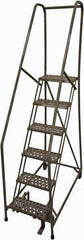 Cotterman - 90" 6 Step Rolling Warehouse Ladder - Rolling Safety Ladder, 450 Lb Capacity, 60" Platform Height, 24" Base Width x 46" Base Depth, Serrated Steel - Exact Tool & Supply