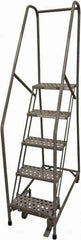 Cotterman - 80" 5 Step Rolling Warehouse Ladder - Rolling Safety Ladder, 450 Lb Capacity, 50" Platform Height, 30" Base Width x 40" Base Depth, Serrated Steel - Exact Tool & Supply