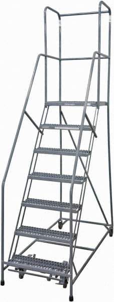 Cotterman - 100" 7 Step Rolling Warehouse Ladder - Rolling Safety Ladder, 450 Lb Capacity, 70" Platform Height, 30" Base Width x 53" Base Depth, Serrated Steel - Exact Tool & Supply
